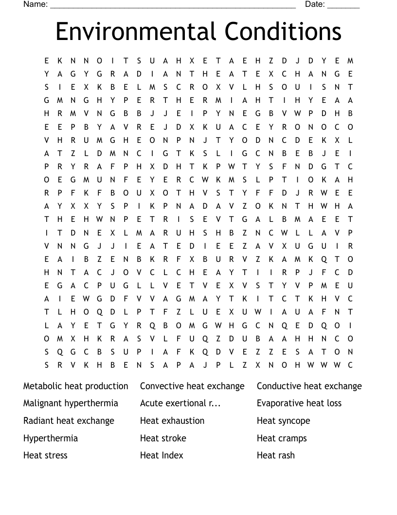 Environmental Conditions Word Search