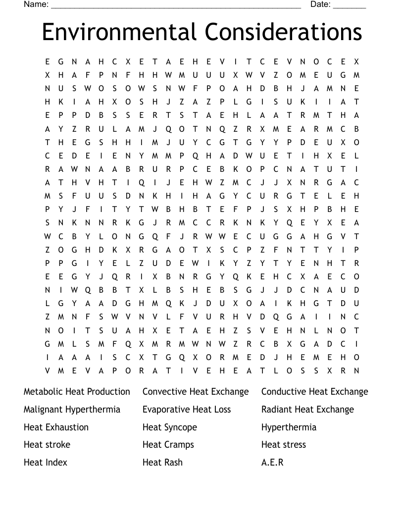 Environmental Considerations Word Search