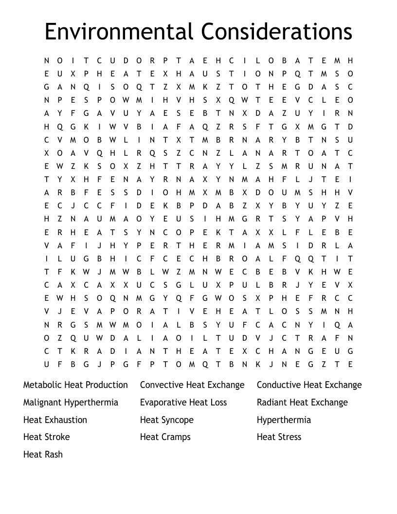Environmental Considerations  Word Search
