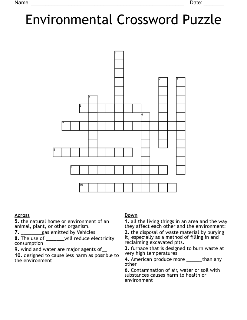 Environmental Crossword Puzzle