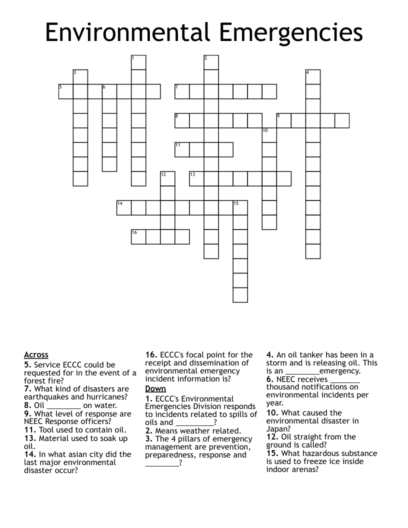 Environmental Emergencies Crossword