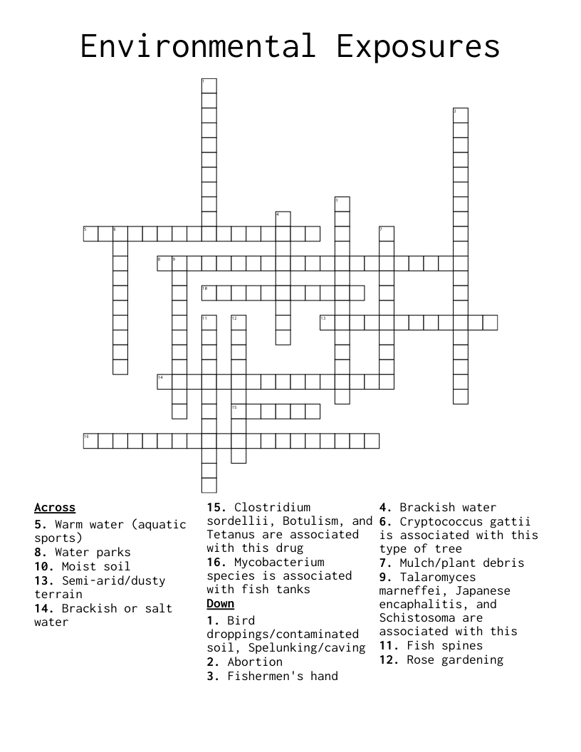 Environmental Exposures Crossword