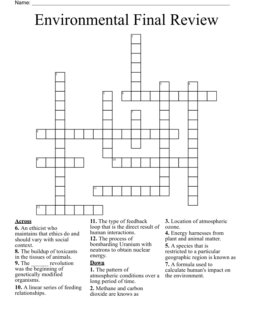 Environmental Final Review Crossword