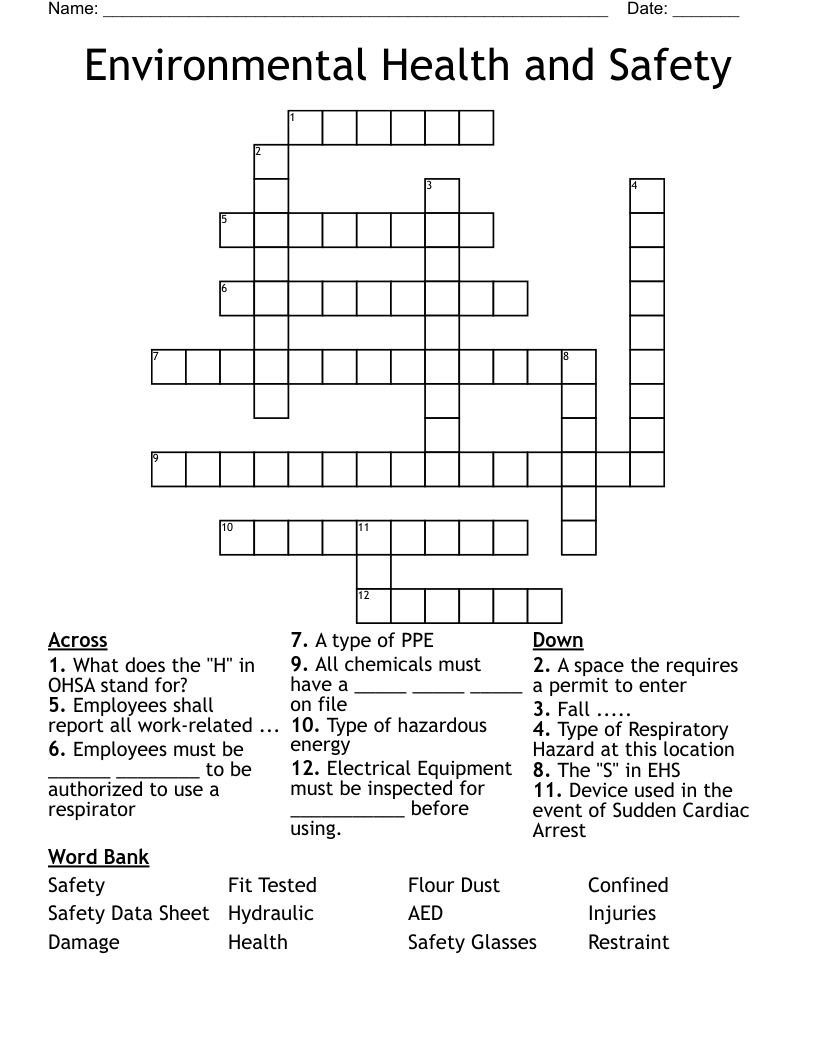 Environmental Health and Safety Crossword