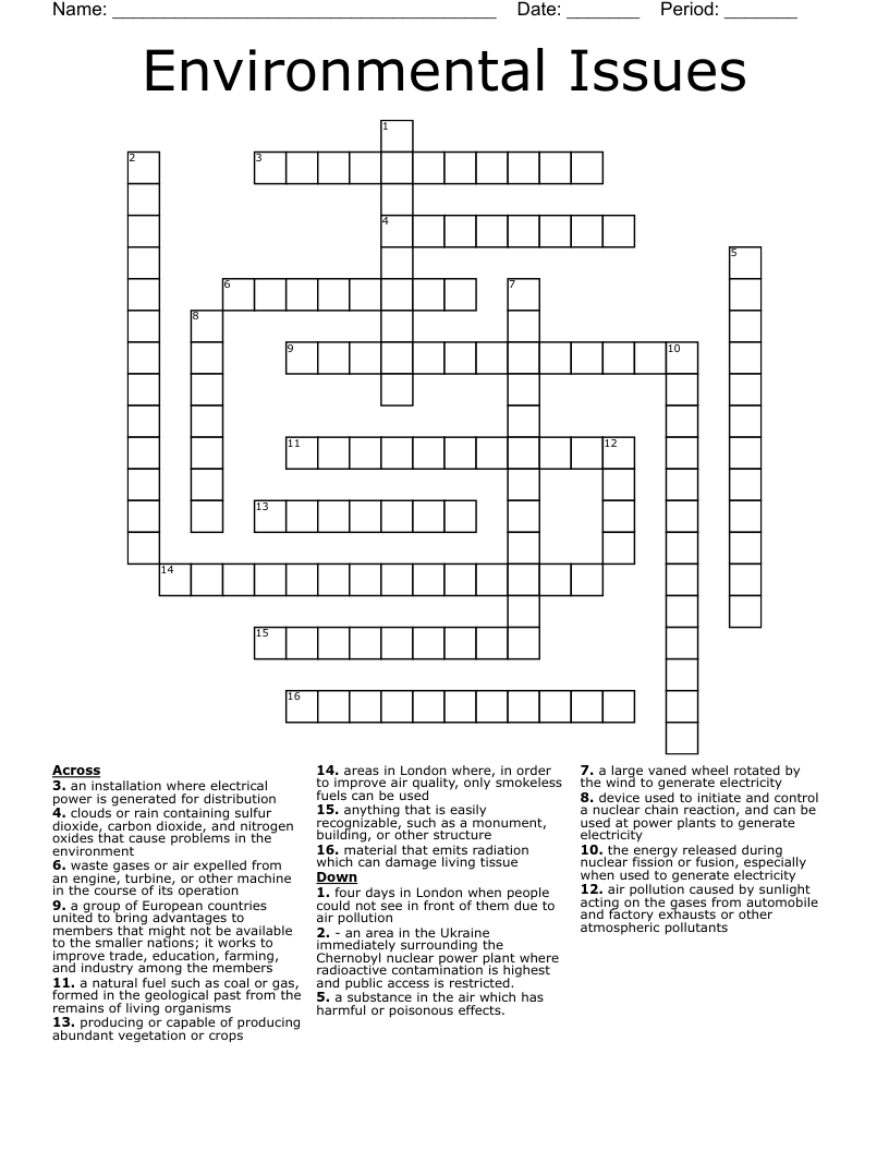 Environmental Issues Crossword