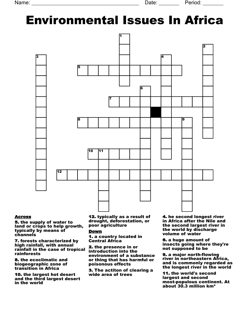 Environmental Issues In Africa Crossword