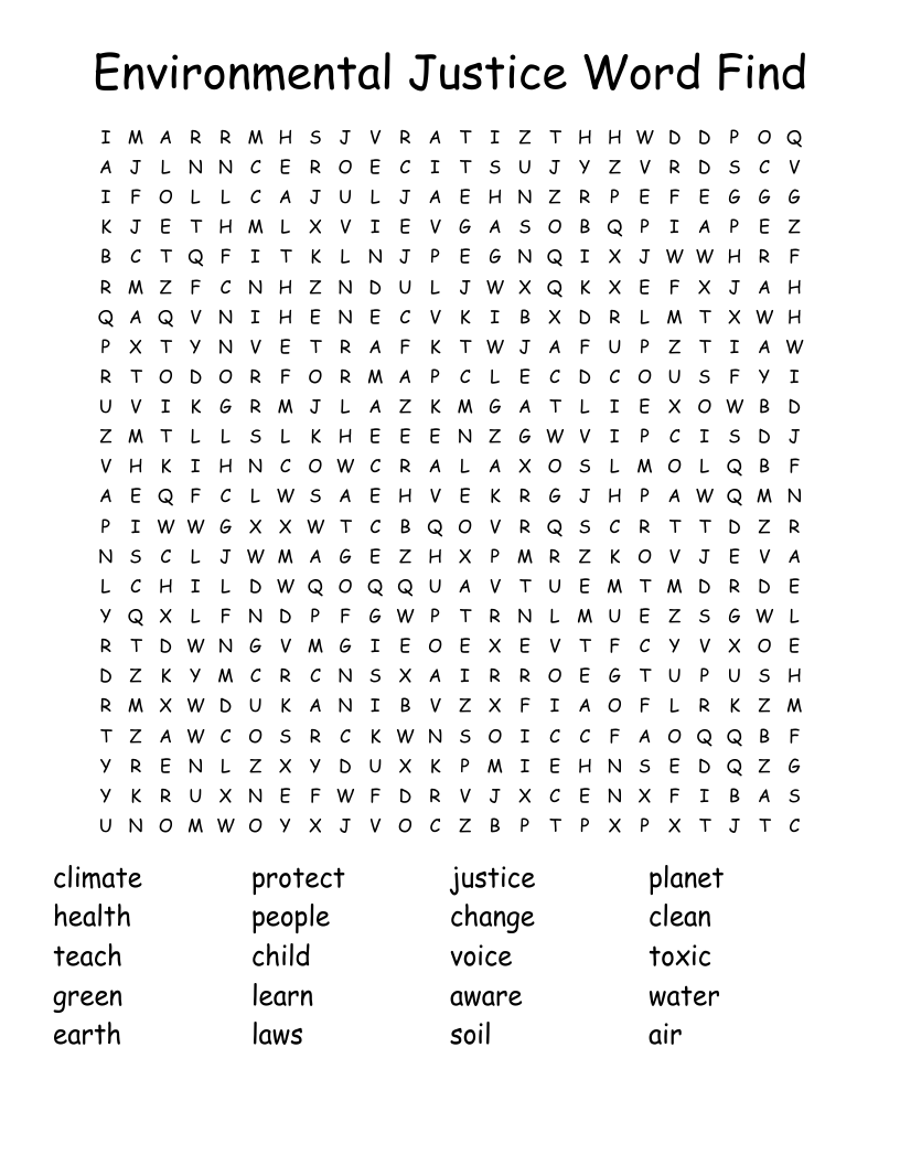 Environmental Justice Word Find Word Search