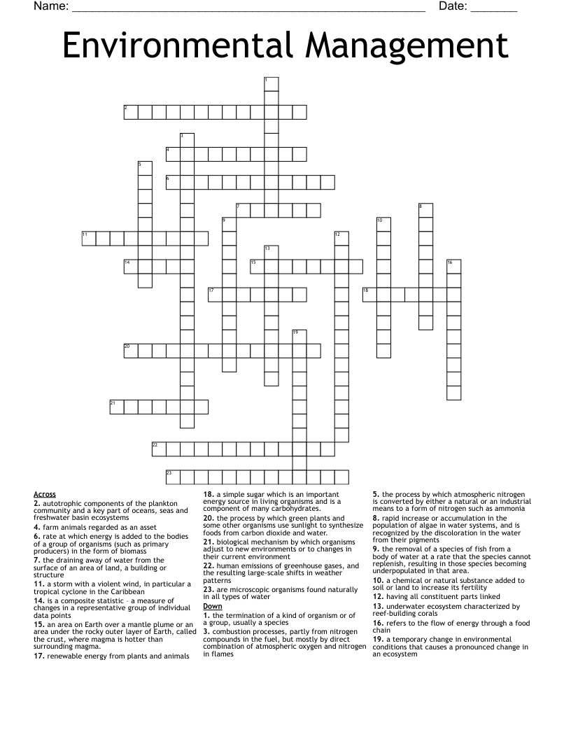 Environmental Management Crossword