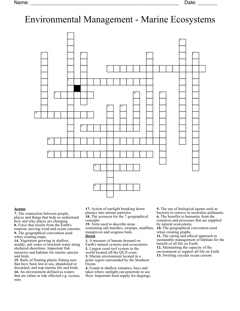 Environmental Management - Marine Ecosystems Crossword