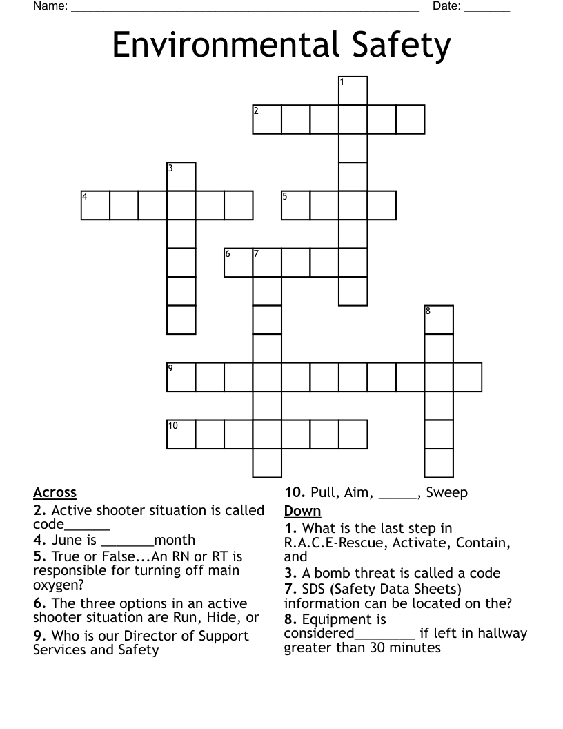 Environmental Safety Crossword