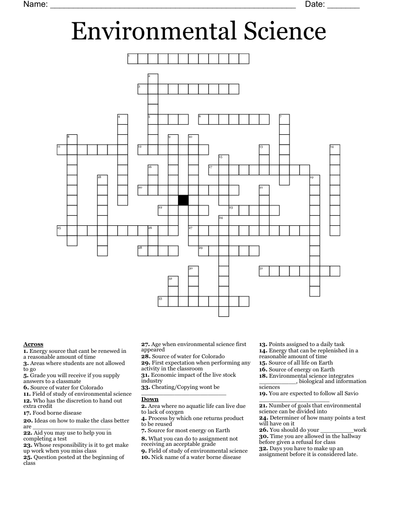 Environmental Science Crossword