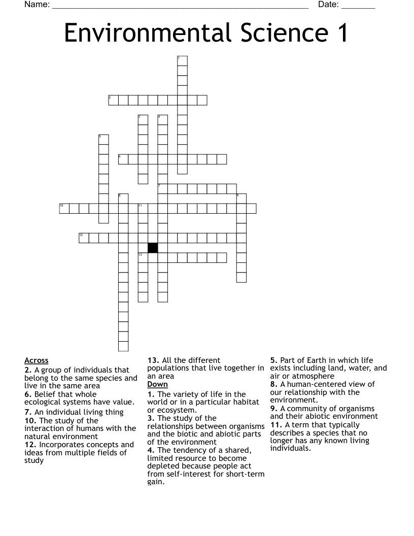 Environmental Science 1 Crossword