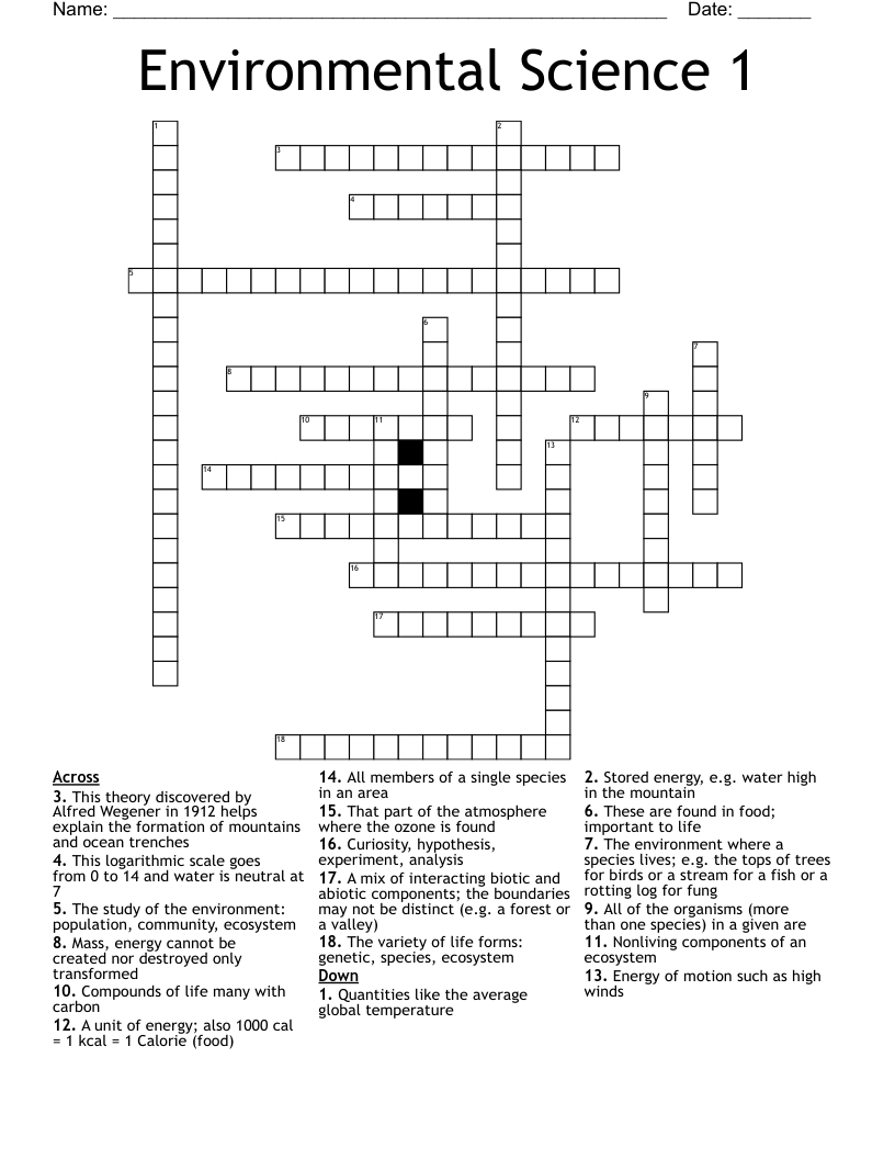 Environmental Science 1 Crossword