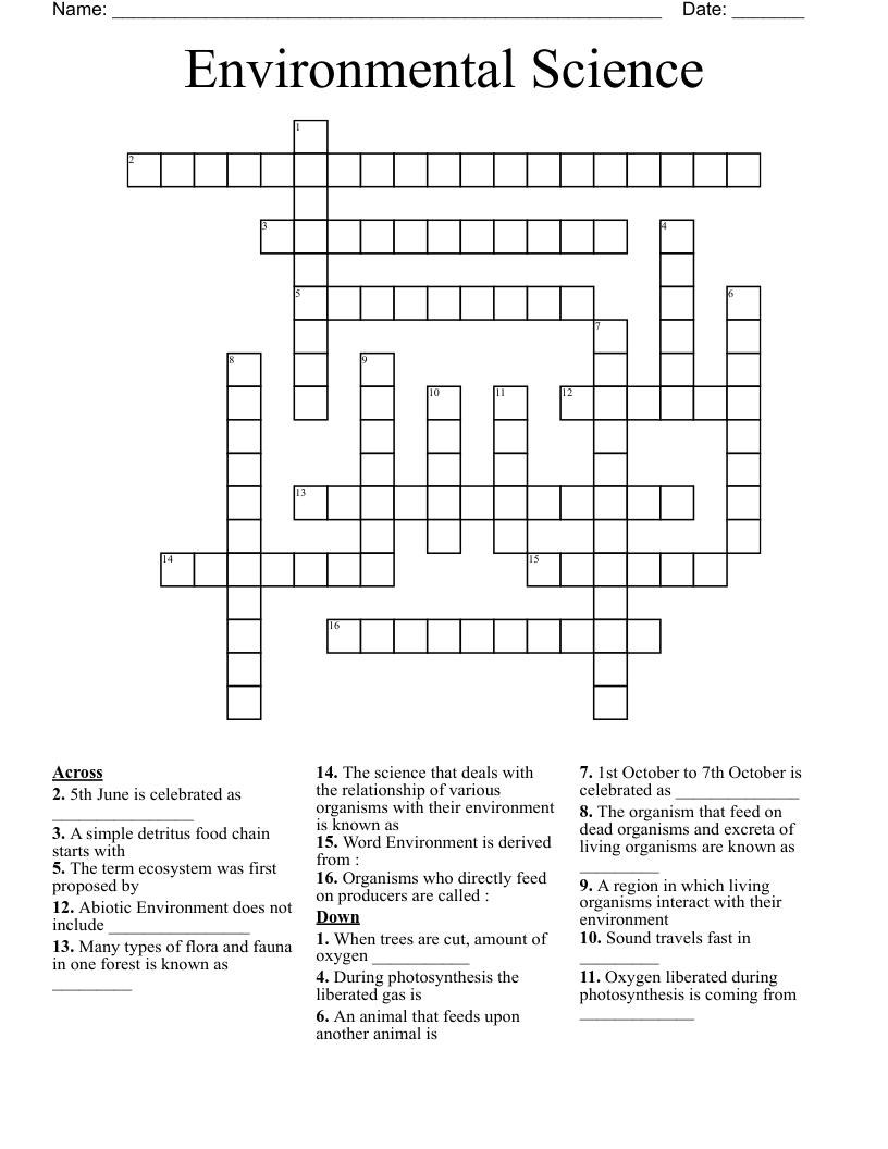 Environmental Science Crossword