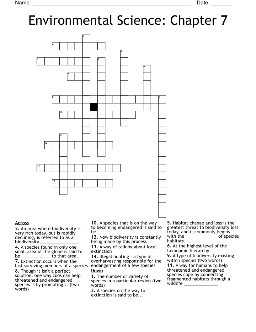 Environmental Science: Chapter 7  Crossword