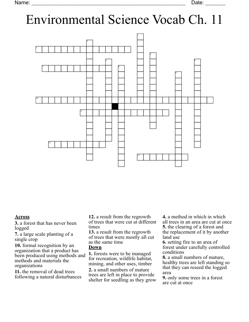 Environmental Science Vocab Ch. 11 Crossword