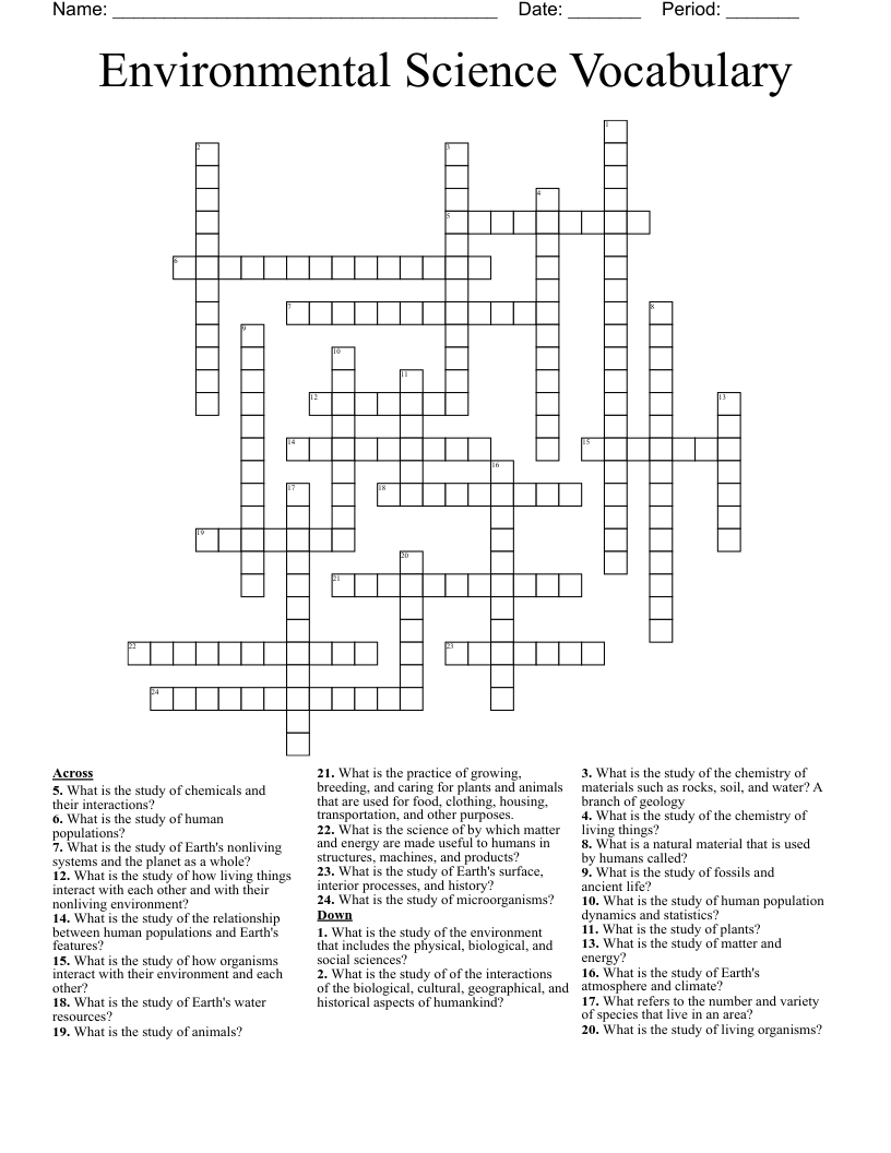 Environmental Science Vocabulary  Crossword