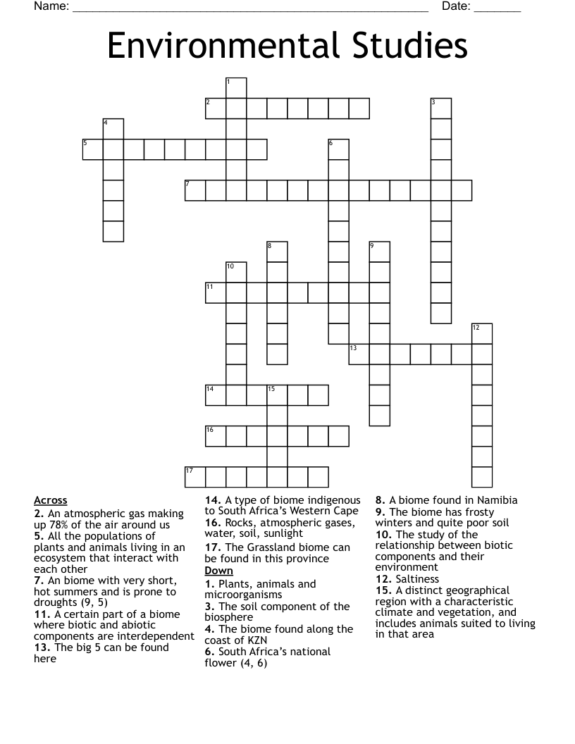 Environmental Studies  Crossword