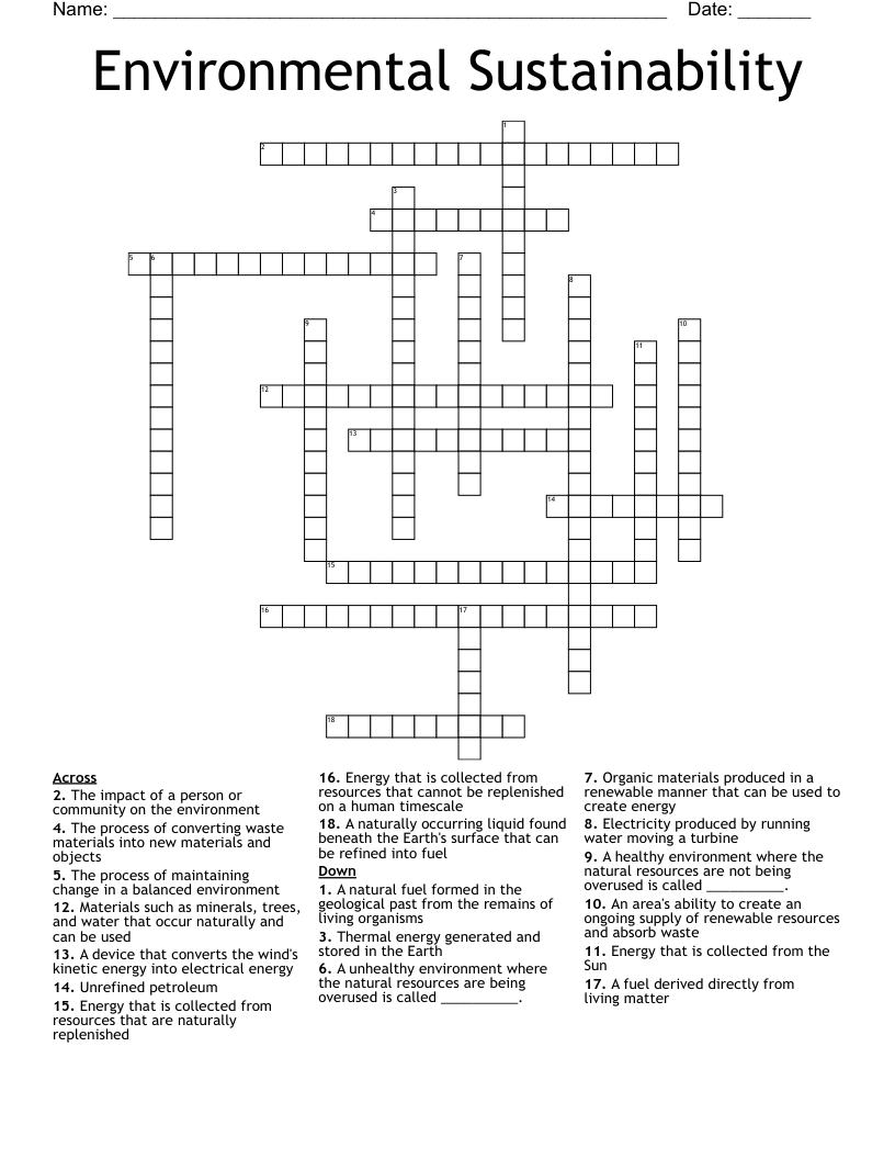 Environmental Sustainability Crossword