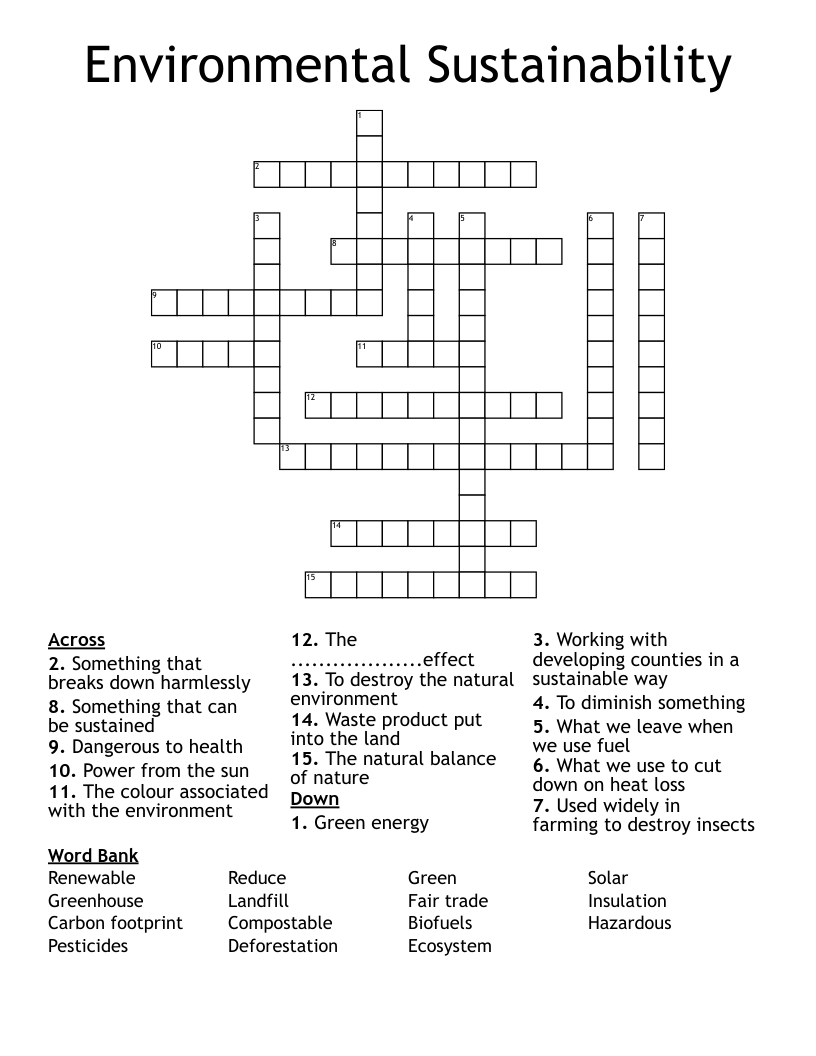 Environmental Sustainability Crossword