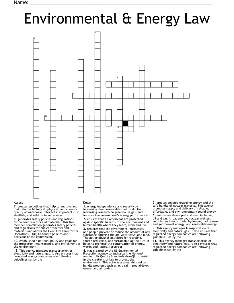 Environmental & Energy Law Crossword