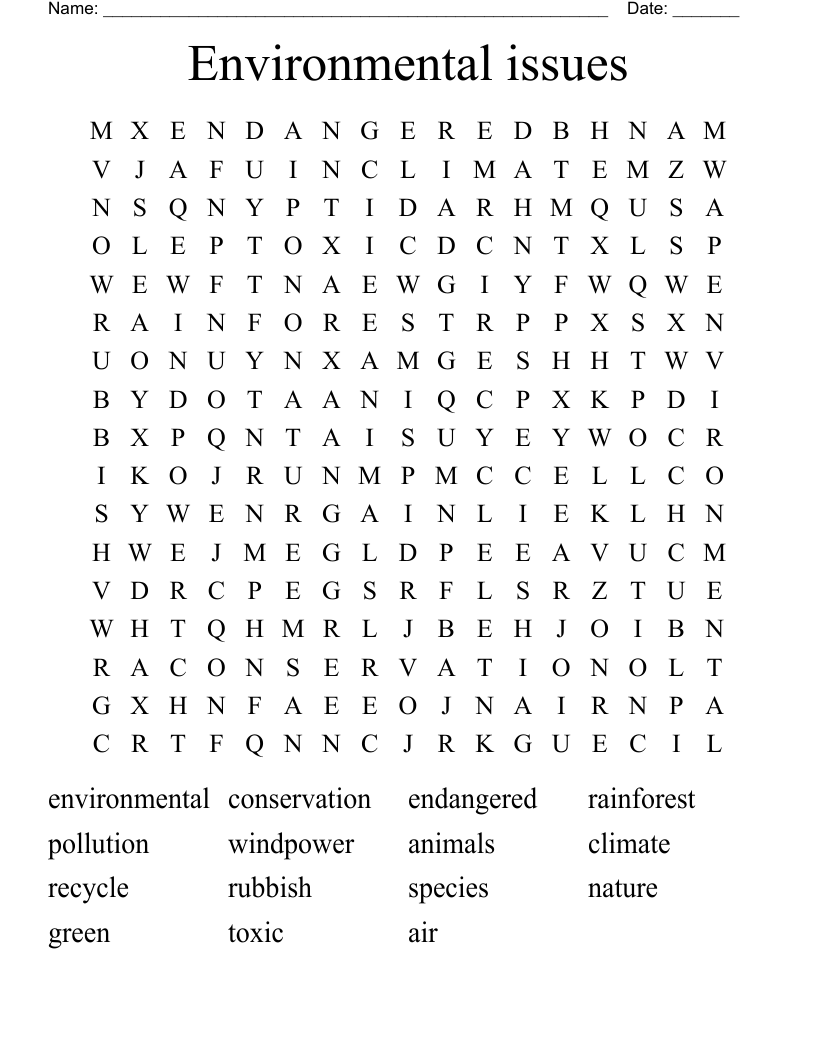 Environmental issues Word Search