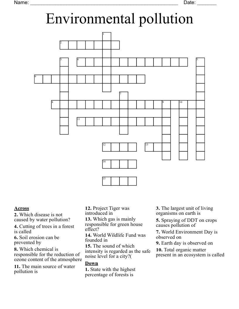 Environmental pollution Crossword
