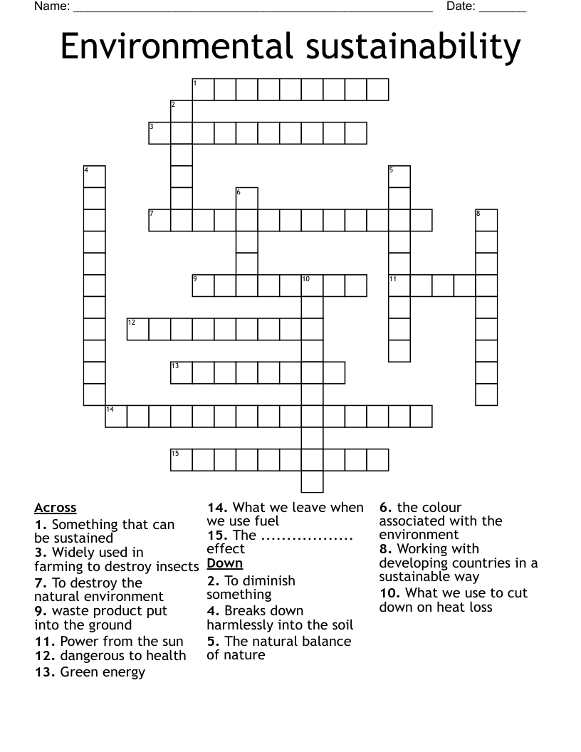 Environmental sustainability Crossword