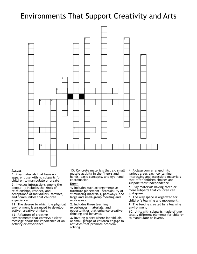 Environments That Support Creativity and Arts Crossword