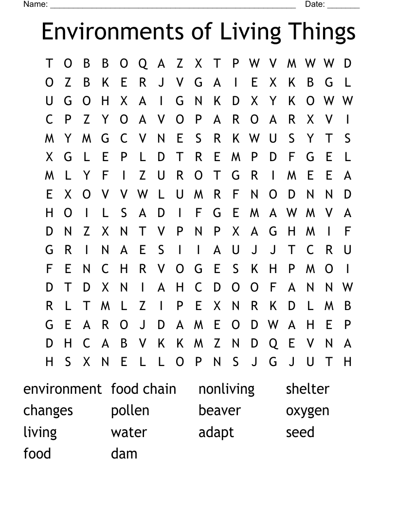 Environments of Living Things Word Search