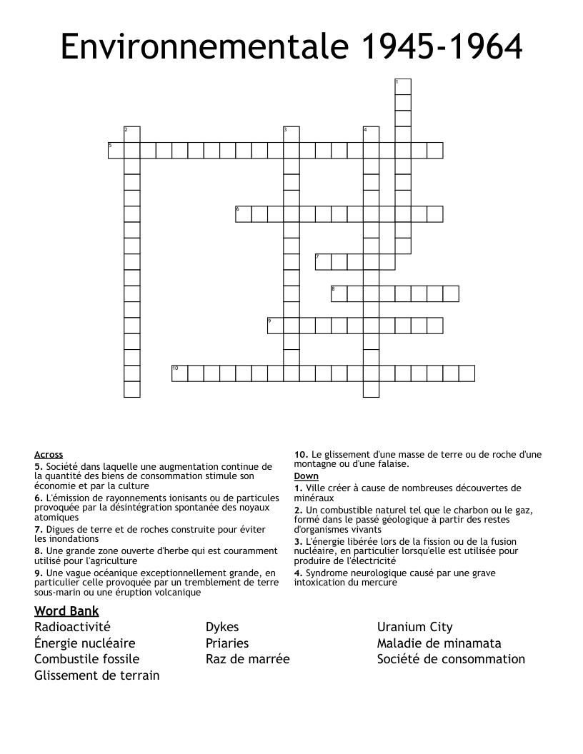 Environnementale 1945-1964 Crossword