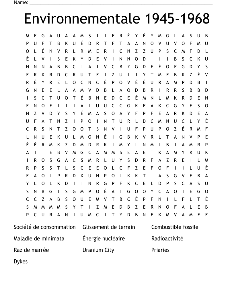 Environnementale 1945-1968 Word Search