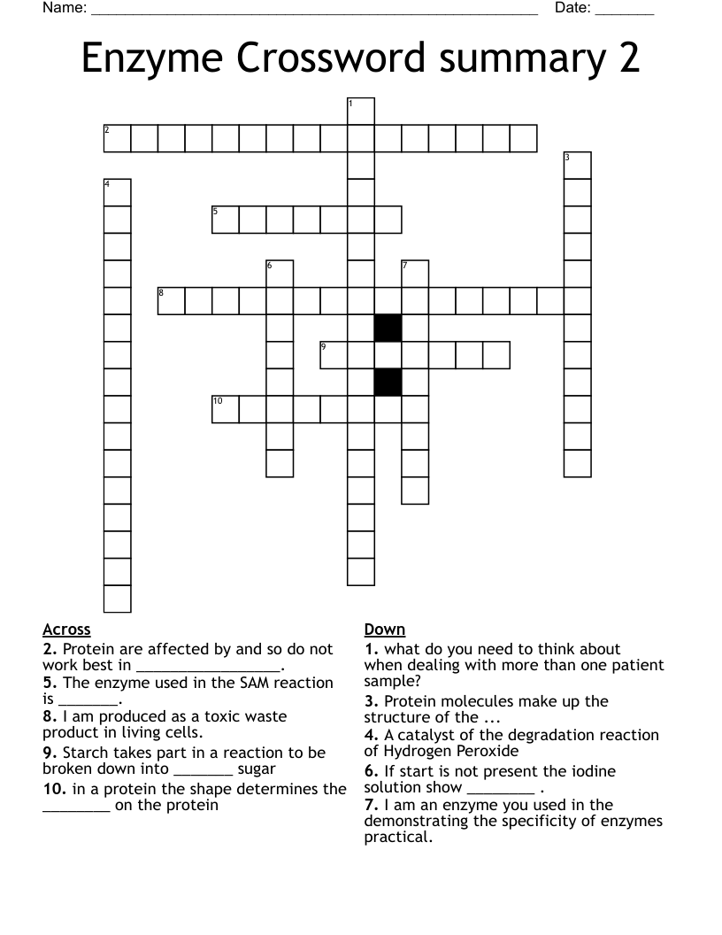 Enzyme Crossword summary 2 