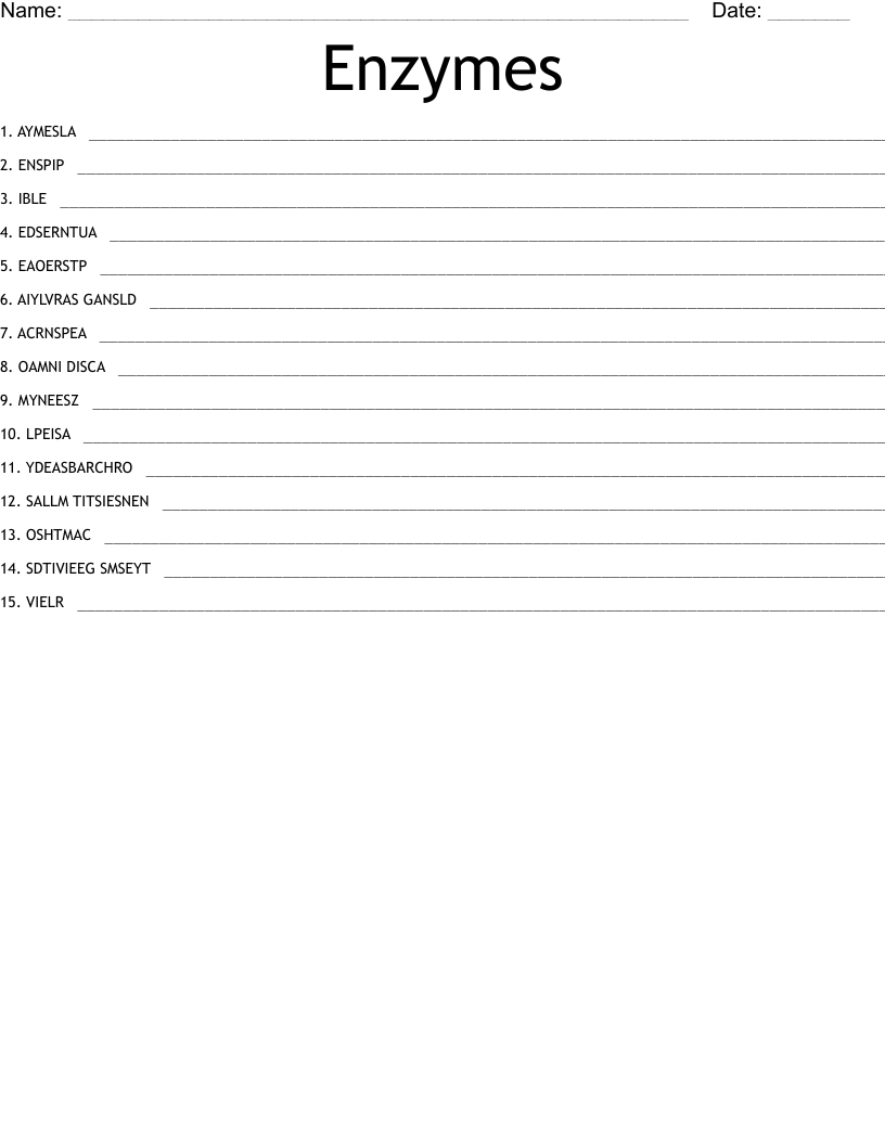 Enzymes Word Scramble