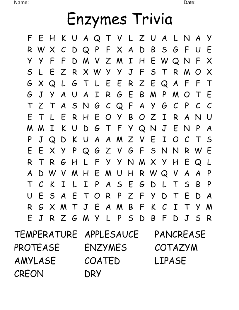 Enzymes Trivia Word Search