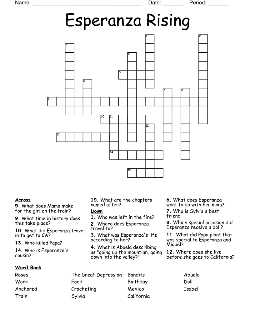 Esperanza Rising Crossword