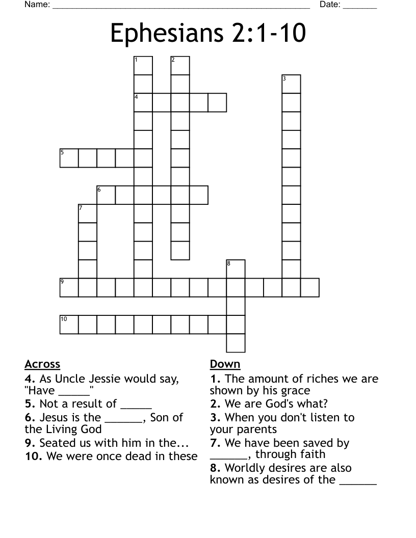 Ephesians 2:1-10 Crossword