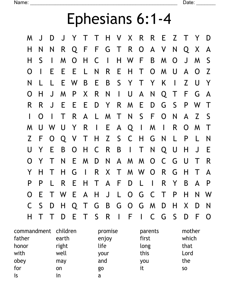 Ephesians 6:1-4 Word Search