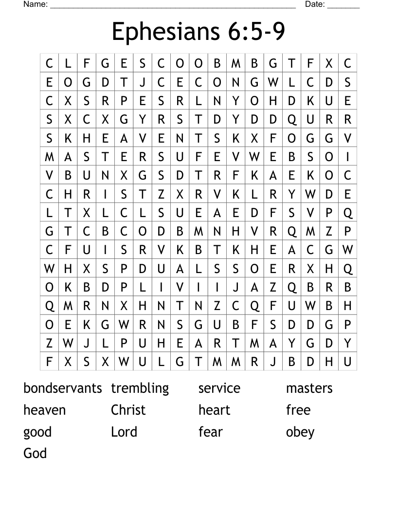 Ephesians 6:5-9 Word Search