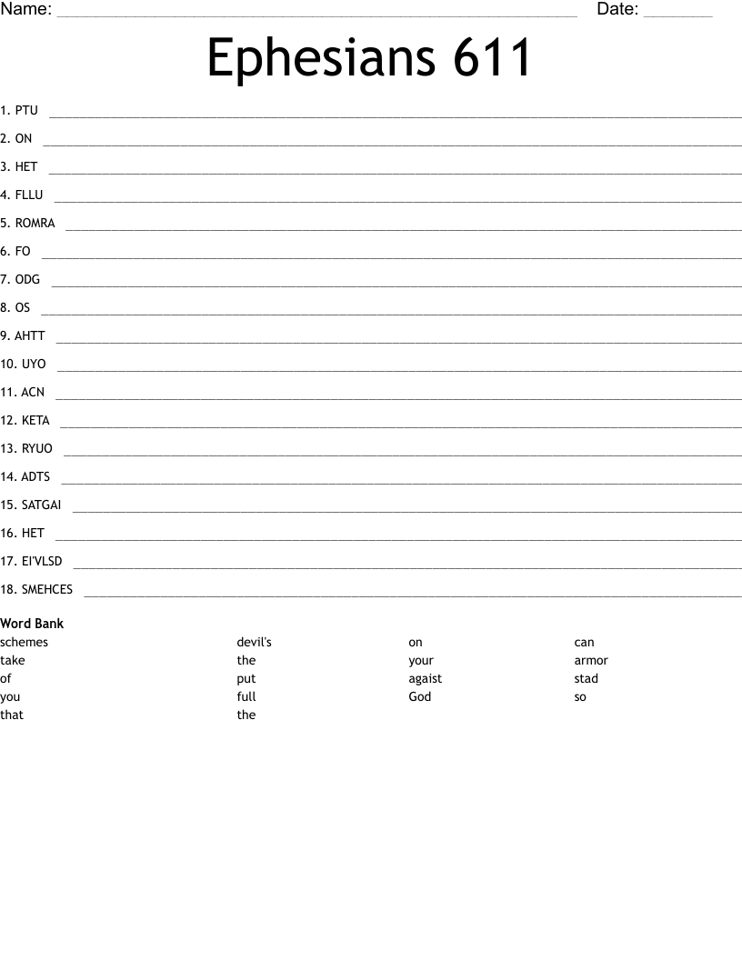 Ephesians  611 Word Scramble