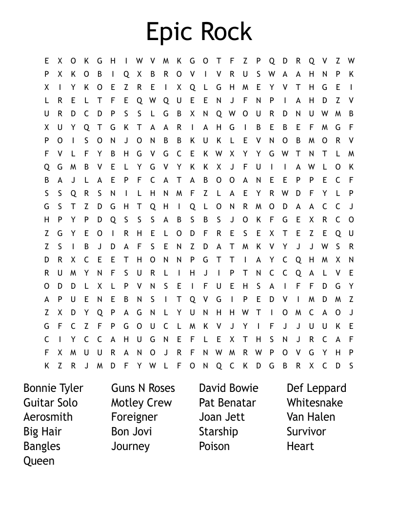 Epic Rock Word Search