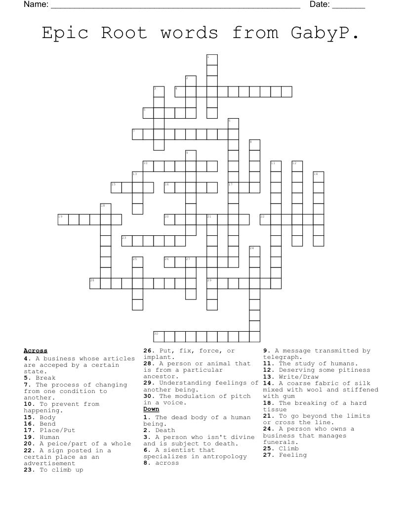 Epic Root words from GabyP. Crossword