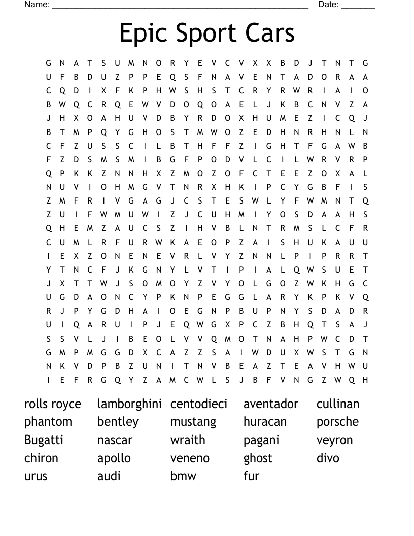 Epic Sport Cars  Word Search