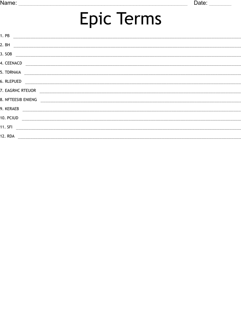 Epic Terms Word Scramble