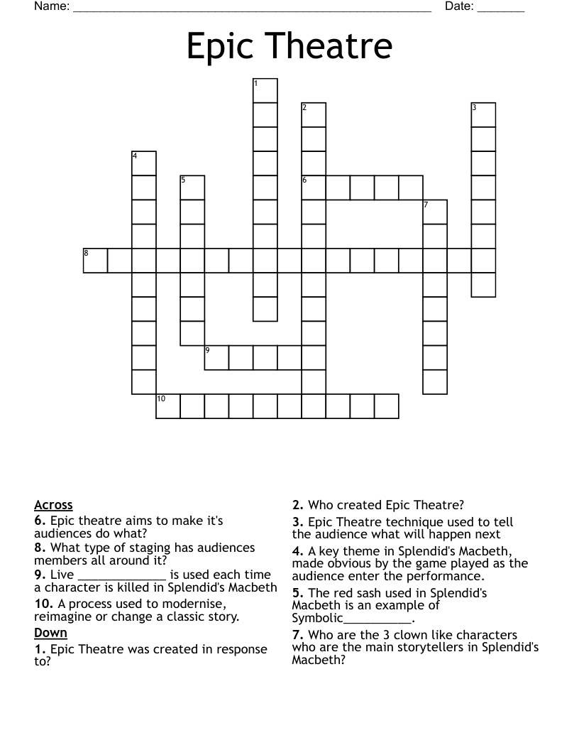 Epic Theatre  Crossword