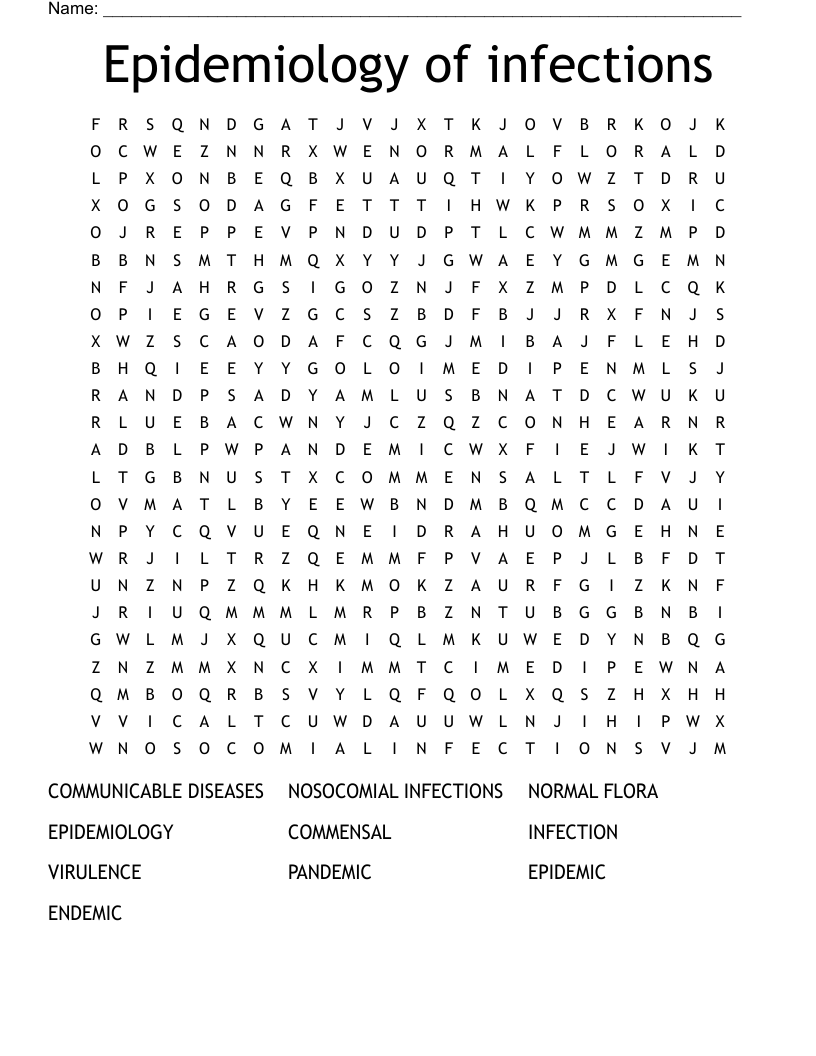 Epidemiology of infections Word Search