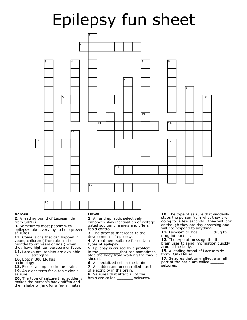 Epilepsy fun sheet Crossword