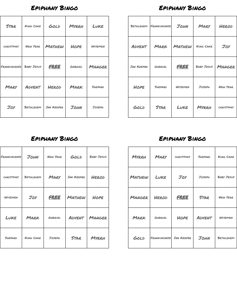 Epiphany Bingo 