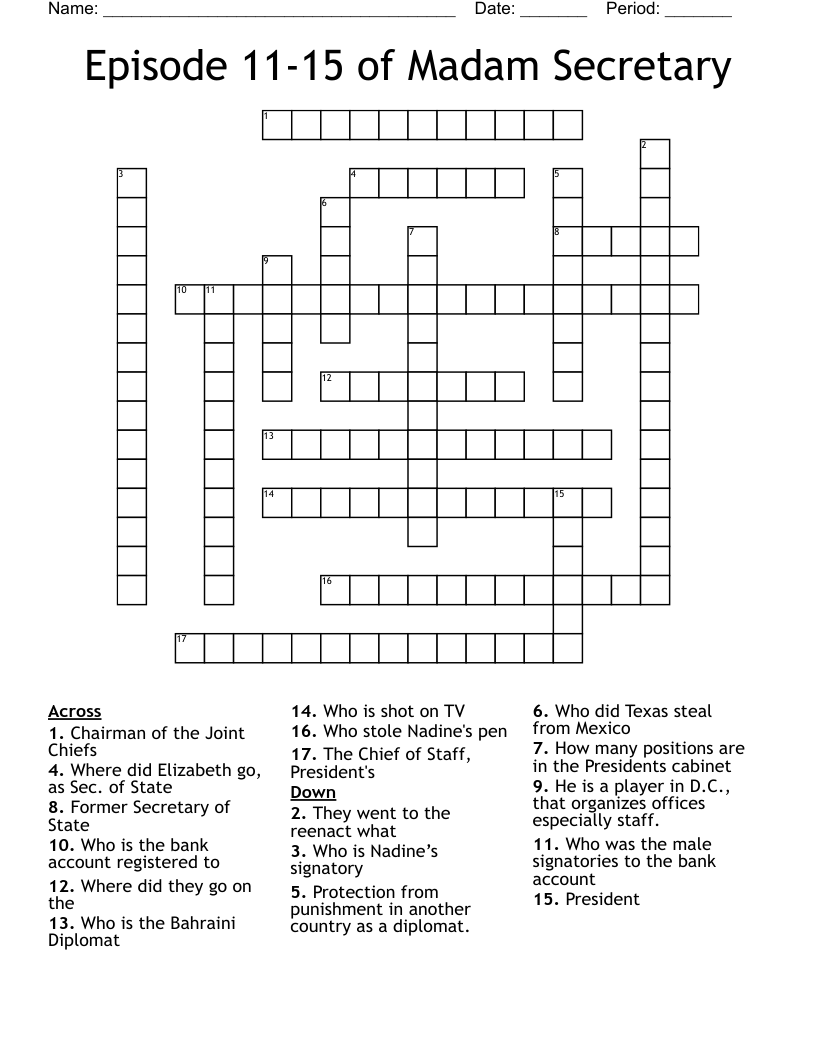 Episode 11-15 of Madam Secretary Crossword