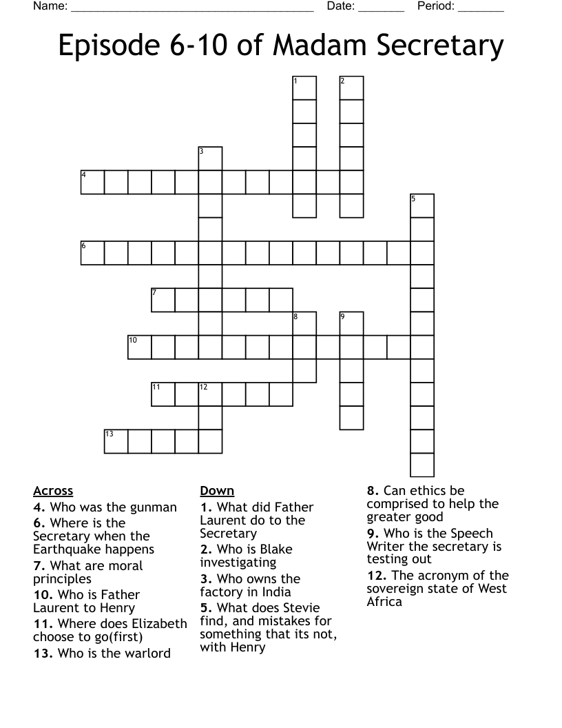 Episode 6-10 of Madam Secretary Crossword